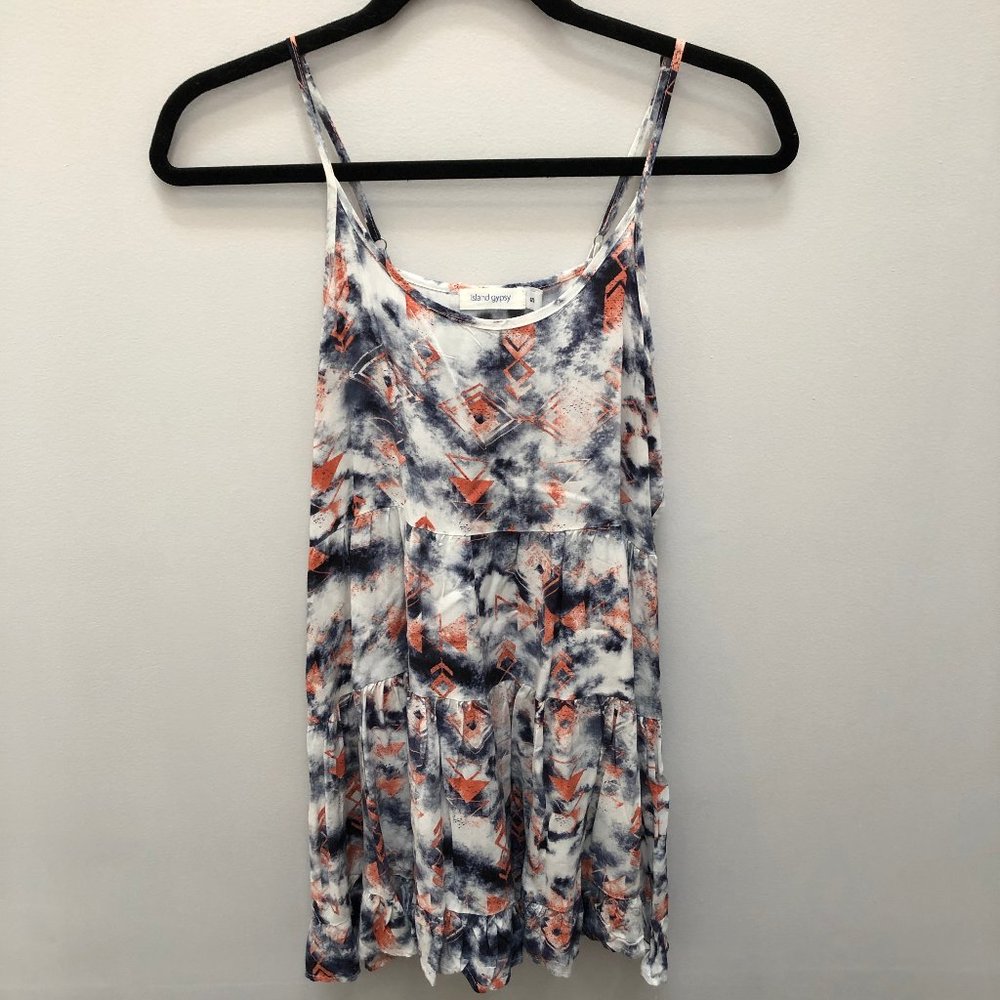 Island Gypsy Blue White & Orange Flowy Dress Small